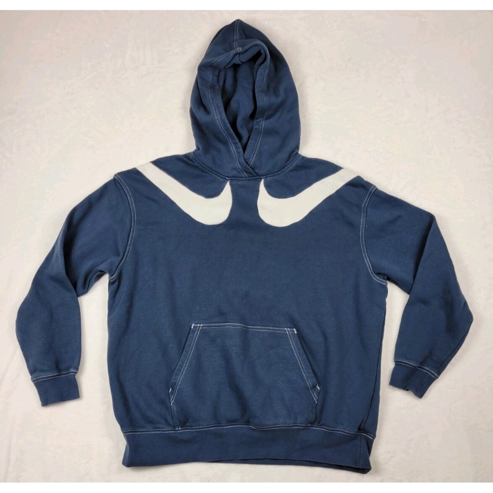 Nike Hoodie Womens M Blue Long‎ Sleeve Pullover Oversized Double Twin Swoosh EC